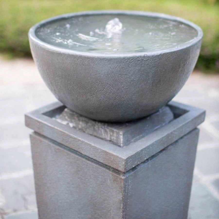35.5 Polyresin Gray Zen Bowl Fountain, Outdoor Bird Feeder/Bath Fountains, Relaxing Feature Garden Lawn Backyard Porch