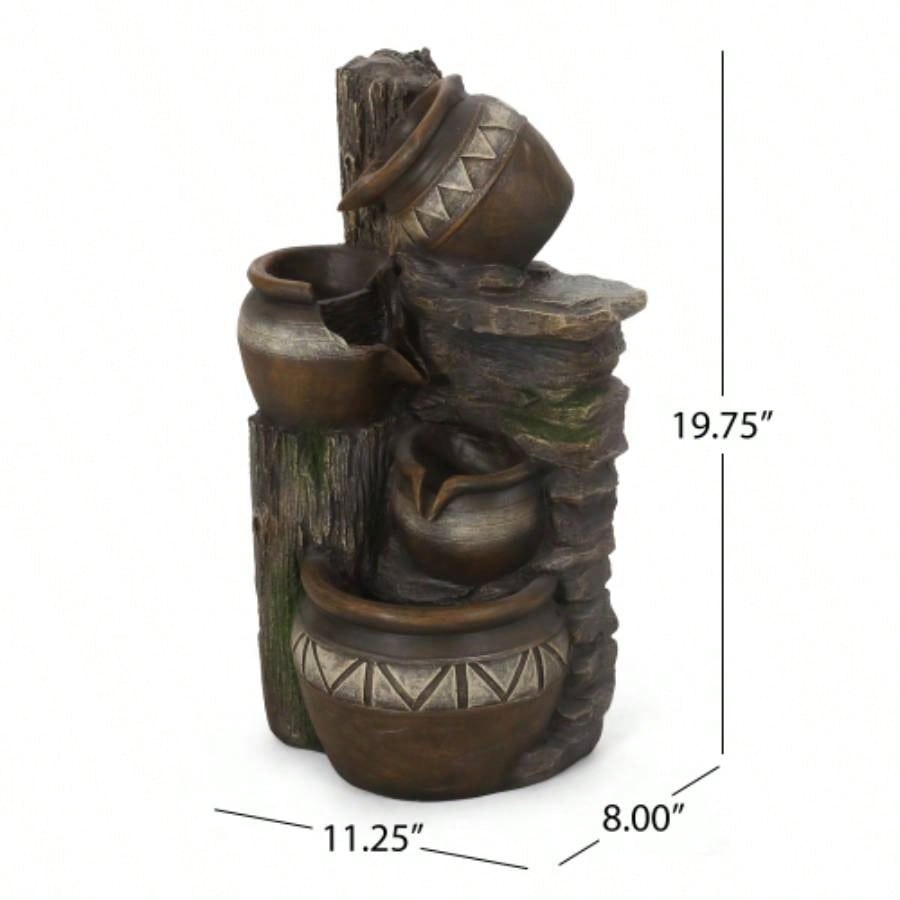 19.75 High Weather Resistant Floor Fountain with Light, 3 Tier Outdoor Fountain, Brown+ Gray