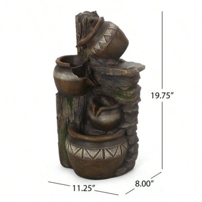 19.75 High Weather Resistant Floor Fountain with Light, 3 Tier Outdoor Fountain, Brown+ Gray