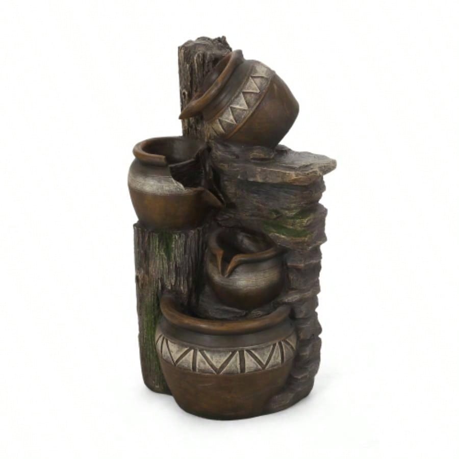 19.75 High Weather Resistant Floor Fountain with Light, 3 Tier Outdoor Fountain, Brown+ Gray
