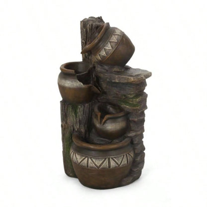 19.75 High Weather Resistant Floor Fountain with Light, 3 Tier Outdoor Fountain, Brown+ Gray