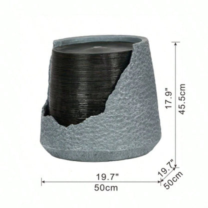 20x20x18 indoor outdoor Polyresin Fountain, Unique Broken Urn Fountain Chic Dynamic Modern Design with Light Garden, Lawn, Backyard, Porch