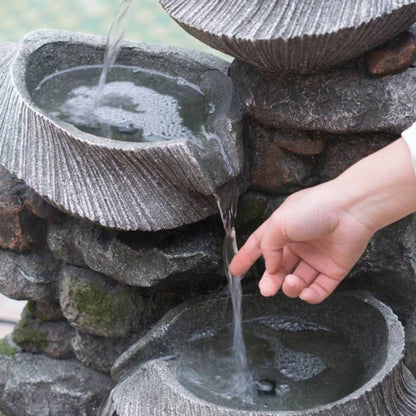 19x15x31.5 Indoor Outdoor Stone Fountain, 4 - Tier Polyresin Cascading Rock Bowl Freestanding Fountain with LED Ligh