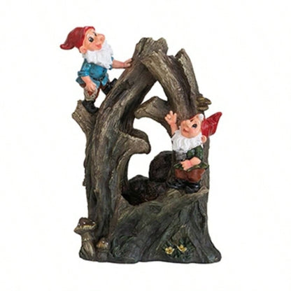 8.3x4.7x13.8 Decorative Woodland Gnome Fountain with LED Light, Brown