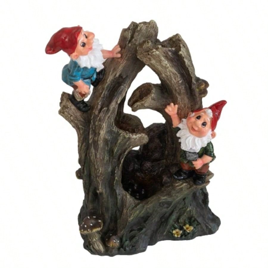 8.3x4.7x13.8 Decorative Woodland Gnome Fountain with LED Light, Brown