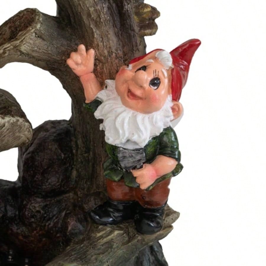 8.3x4.7x13.8 Decorative Woodland Gnome Fountain with LED Light, Brown