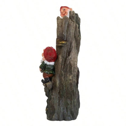 8.3x4.7x13.8 Decorative Woodland Gnome Fountain with LED Light, Brown