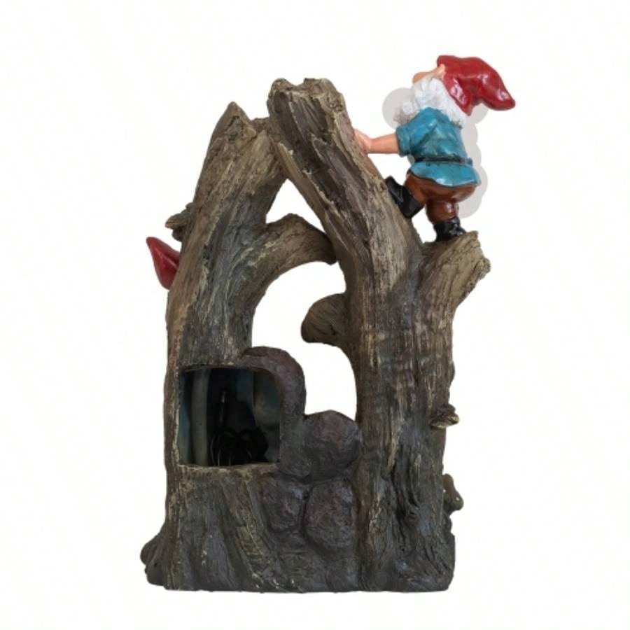 8.3x4.7x13.8 Decorative Woodland Gnome Fountain with LED Light, Brown