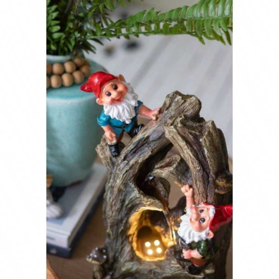 8.3x4.7x13.8 Decorative Woodland Gnome Fountain with LED Light, Brown