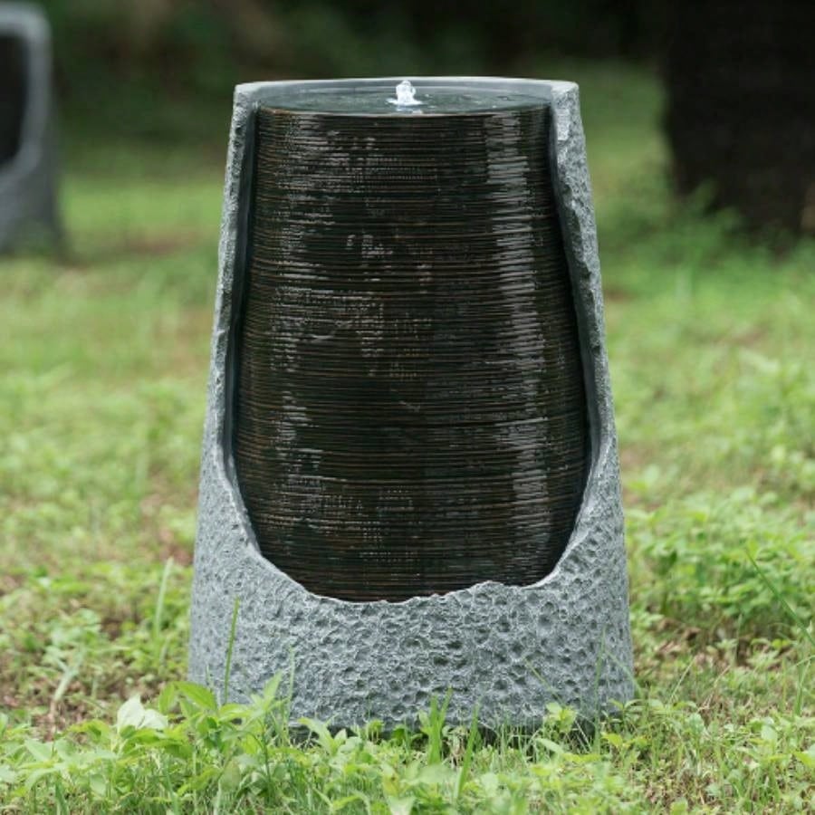 17x17x26 indoor outdoor Polyresin Fountain, Unique Broken Urn Fountain Chic Dynamic Modern Design with Light Garden, Lawn, Backyard, Porch