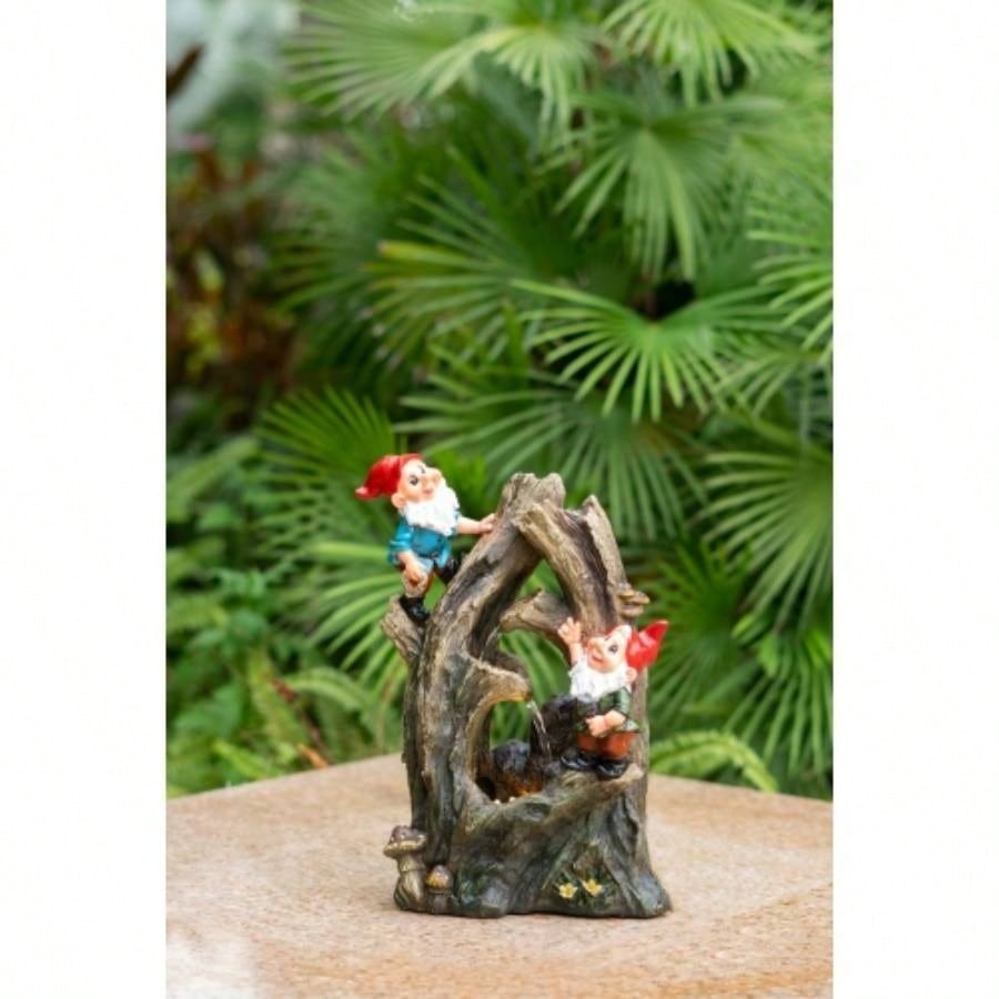8.3x4.7x13.8 Decorative Woodland Gnome Fountain with LED Light, Brown