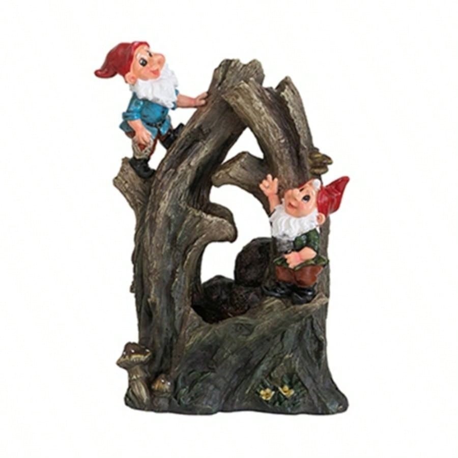 8.3x4.7x13.8 Decorative Woodland Gnome Fountain with LED Light, Brown