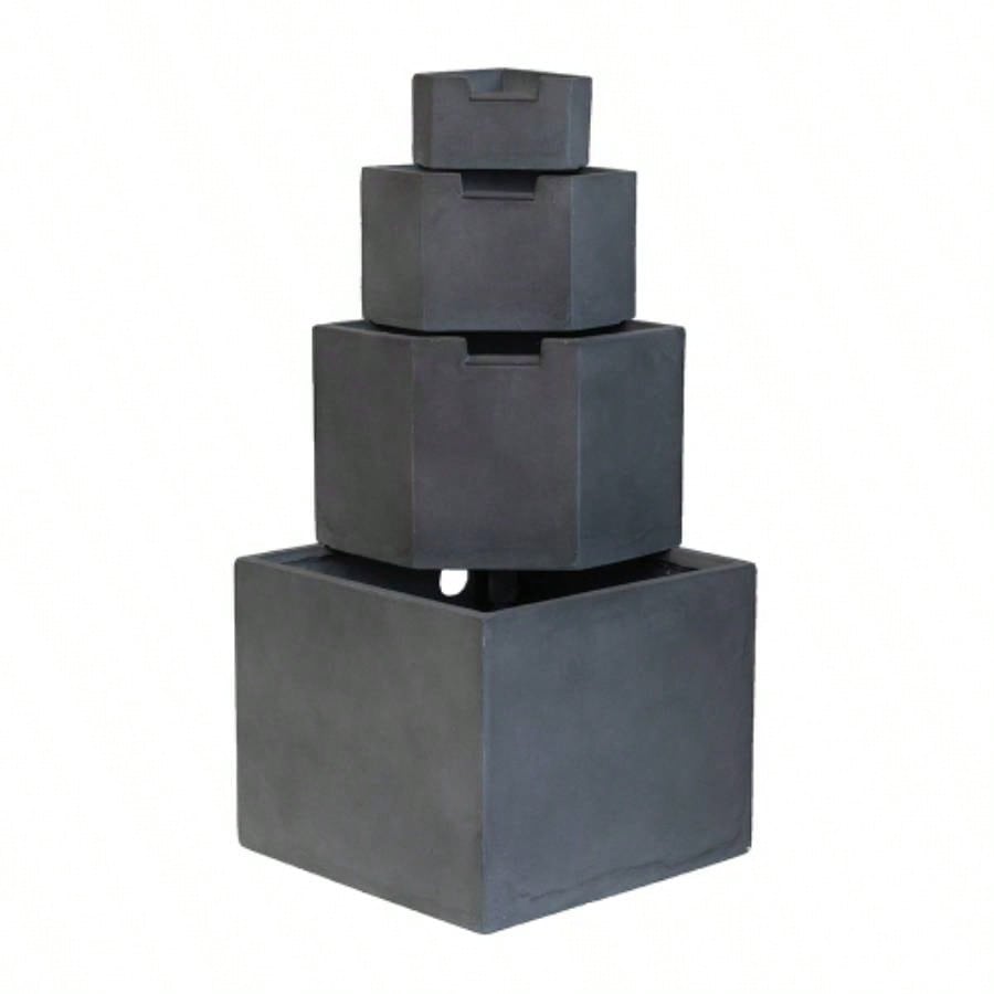 19.7x19.7x41. Gray Cement 4 Tier Block Fountain Outdoor