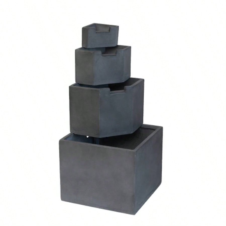19.7x19.7x41. Gray Cement 4 Tier Block Fountain Outdoor