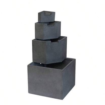 19.7x19.7x41. Gray Cement 4 Tier Block Fountain Outdoor