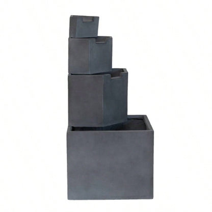 19.7x19.7x41. Gray Cement 4 Tier Block Fountain Outdoor
