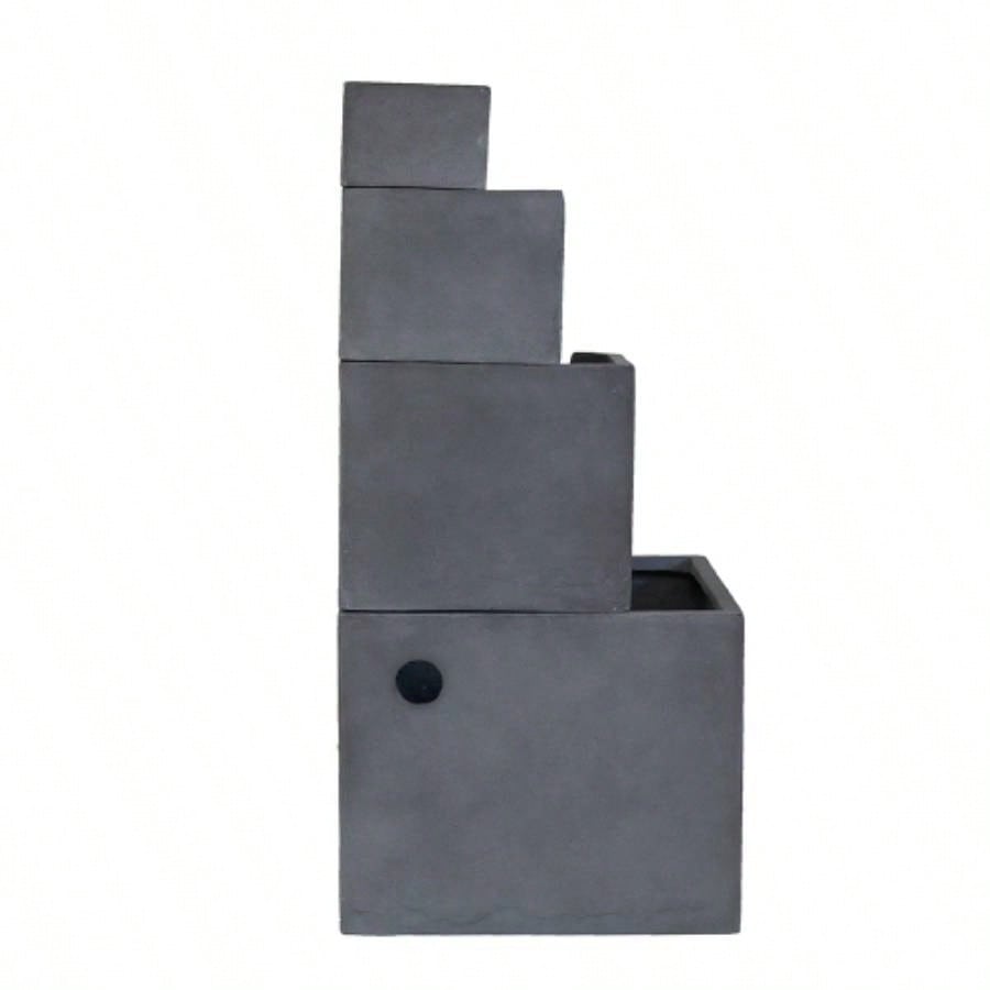 19.7x19.7x41. Gray Cement 4 Tier Block Fountain Outdoor