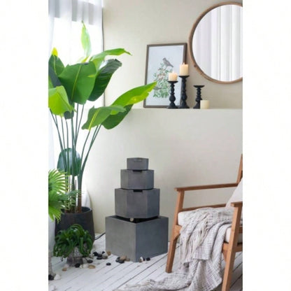 19.7x19.7x41. Gray Cement 4 Tier Block Fountain Outdoor