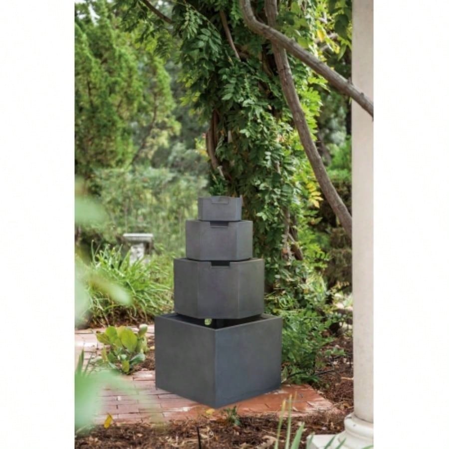 19.7x19.7x41. Gray Cement 4 Tier Block Fountain Outdoor