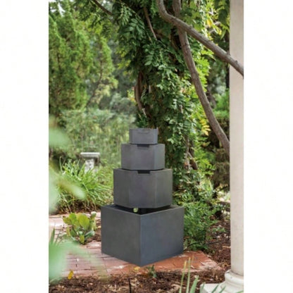 19.7x19.7x41. Gray Cement 4 Tier Block Fountain Outdoor