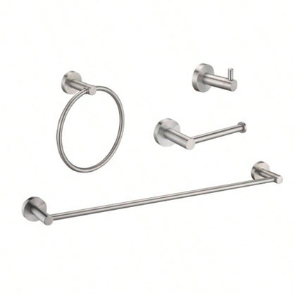 4 - Pack Bathroom Set Brushed Nickel 22. Towel Bar Racks, Toilet Paper Holder, Ring, Hook, Accessories, Hardware, Fixtures
