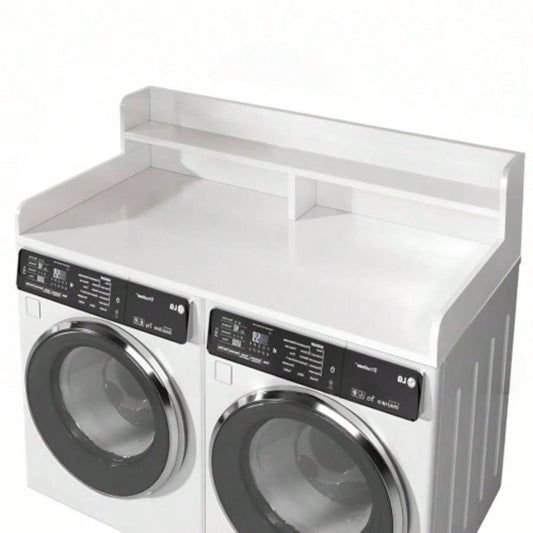 2 - Tier Washer and Dryer Countertop with 2.75 H Guard, 54x 27.5 D Laundry Countertop Cover, Large Space Laundry Topper Folding Clothes Over Washer and Dryer, White