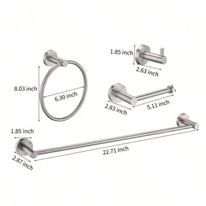 4 - Pack Bathroom Set Brushed Nickel 22. Towel Bar Racks, Toilet Paper Holder, Ring, Hook, Accessories, Hardware, Fixtures