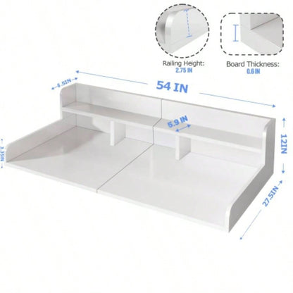 Washer Dryer Countertop with Non - slip Pads Laundry Wood Shelf Topper with, 54 Widthx 27.5 Depth Double Layer Organizer Washer and Dryer Laundry Hamper Counter Storage Organization WHITE