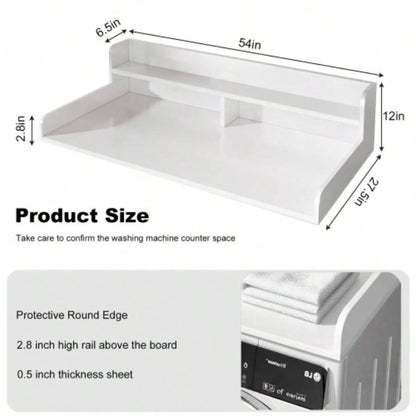 2 - Tier Washer and Dryer Countertop with 2.75 H Guard, 54x 27.5 D Laundry Countertop Cover, Large Space Laundry Topper Folding Clothes Over Washer and Dryer, White