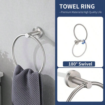 4 - Pack Bathroom Set Brushed Nickel 22. Towel Bar Racks, Toilet Paper Holder, Ring, Hook, Accessories, Hardware, Fixtures