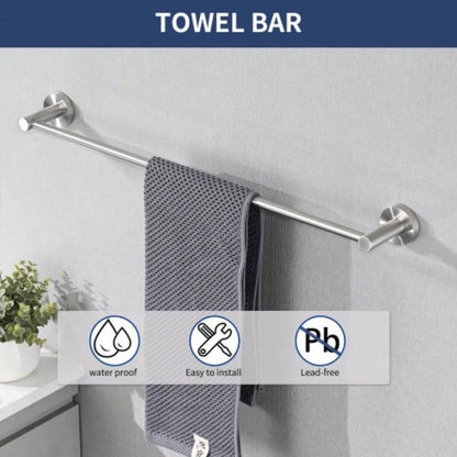 4 - Pack Bathroom Set Brushed Nickel 22. Towel Bar Racks, Toilet Paper Holder, Ring, Hook, Accessories, Hardware, Fixtures