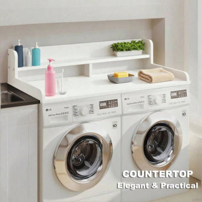 2 - Tier Washer and Dryer Countertop with 2.75 H Guard, 54x 27.5 D Laundry Countertop Cover, Large Space Laundry Topper Folding Clothes Over Washer and Dryer, White