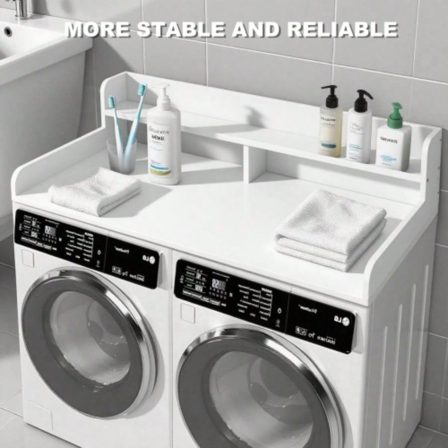 2 - Tier Washer and Dryer Countertop with 2.75 H Guard, 54x 27.5 D Laundry Countertop Cover, Large Space Laundry Topper Folding Clothes Over Washer and Dryer, White