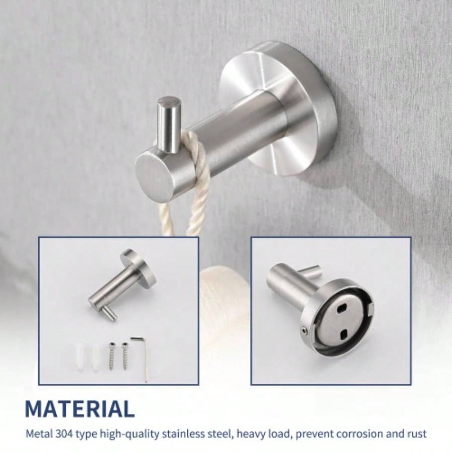 4 - Pack Bathroom Set Brushed Nickel 22. Towel Bar Racks, Toilet Paper Holder, Ring, Hook, Accessories, Hardware, Fixtures