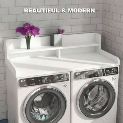 2 - Tier Washer and Dryer Countertop with 2.75 H Guard, 54x 27.5 D Laundry Countertop Cover, Large Space Laundry Topper Folding Clothes Over Washer and Dryer, White