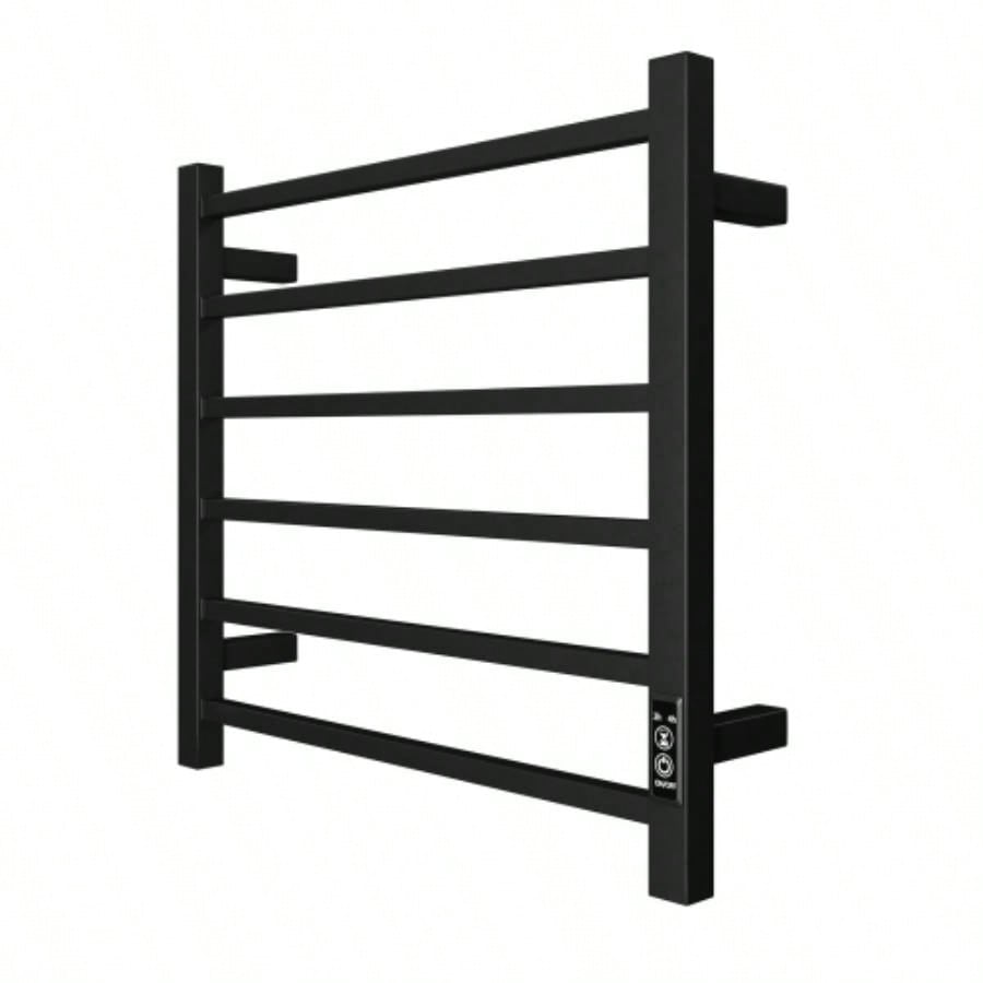 Towel Warmer 6 Bar Heated Towel Rack Wall Mount Plug - in/Bath Towel Heater Matt - Black - Timer