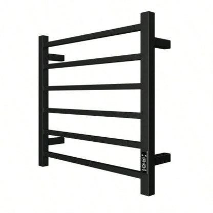 Towel Warmer 6 Bar Heated Towel Rack Wall Mount Plug - in/Bath Towel Heater Matt - Black - Timer