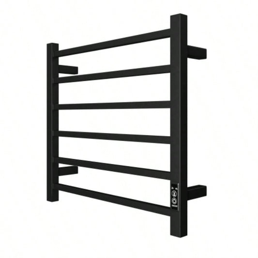 Towel Warmer 6 Bar Heated Towel Rack Wall Mount Plug - in/Bath Towel Heater Matt - Black - Timer