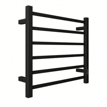 Towel Warmer 6 Bar Heated Towel Rack Wall Mount Plug - in/Bath Towel Heater Matt - Black - Timer