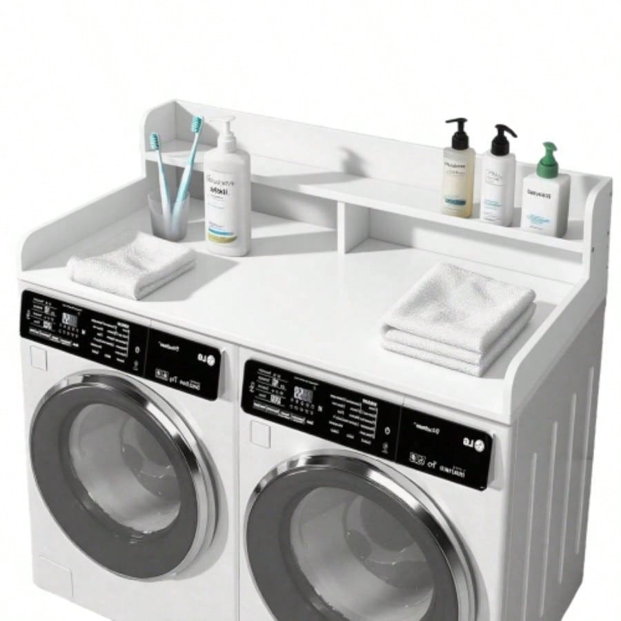 2 - Tier Washer and Dryer Countertop with 2.75 H Guard, 54x 27.5 D Laundry Countertop Cover, Large Space Laundry Topper Folding Clothes Over Washer and Dryer, White