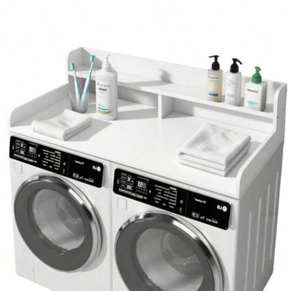 2 - Tier Washer and Dryer Countertop with 2.75 H Guard, 54x 27.5 D Laundry Countertop Cover, Large Space Laundry Topper Folding Clothes Over Washer and Dryer, White