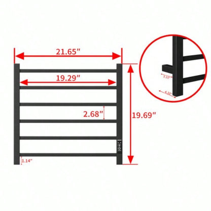 Towel Warmer 6 Bar Heated Towel Rack Wall Mount Plug - in/Bath Towel Heater Matt - Black - Timer