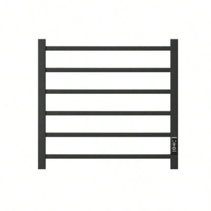 Towel Warmer 6 Bar Heated Towel Rack Wall Mount Plug - in/Bath Towel Heater Matt - Black - Timer