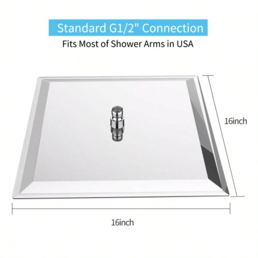 16 Inch Rain Shower, Square Ultra 304 Stainless Steel High Pressure Shower