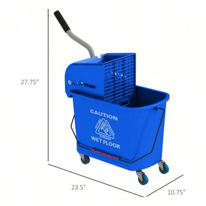 HOMCOM Mop Bucket with Wringer on Wheels Floor Cleaning, 21 Quart, Separate Dirty and Clean, Blue