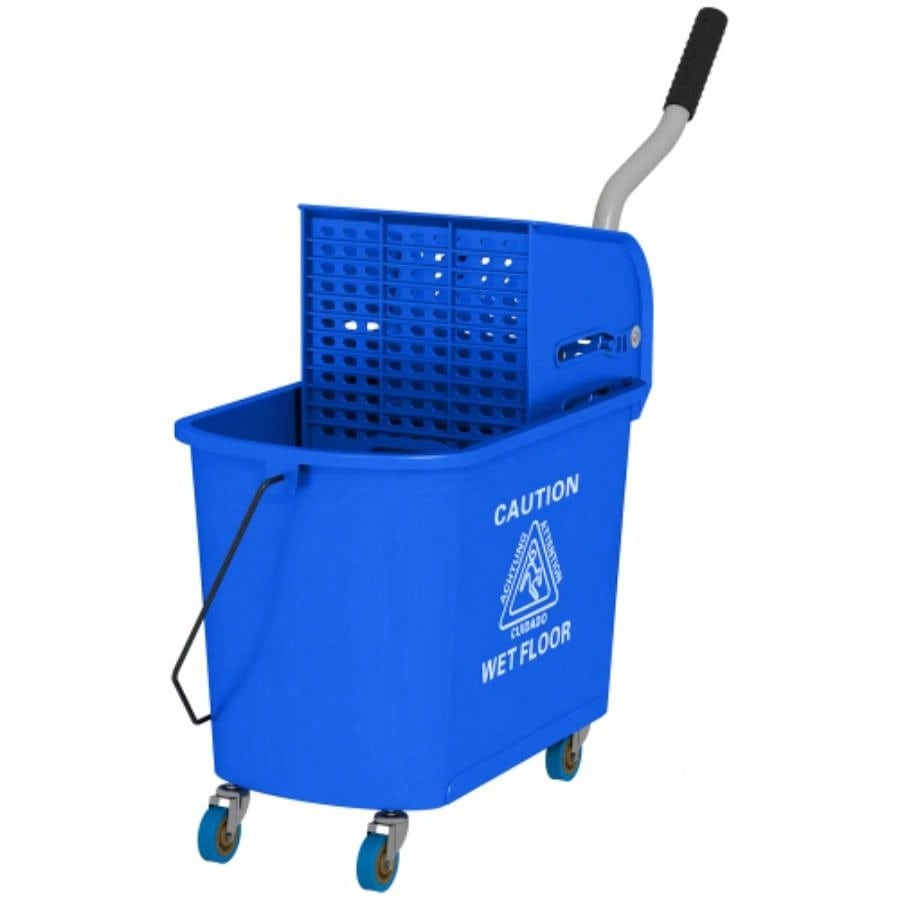 HOMCOM Mop Bucket with Wringer on Wheels Floor Cleaning, 21 Quart, Separate Dirty and Clean, Blue