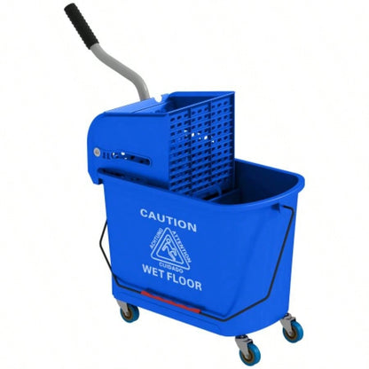 HOMCOM Mop Bucket with Wringer on Wheels Floor Cleaning, 21 Quart, Separate Dirty and Clean, Blue