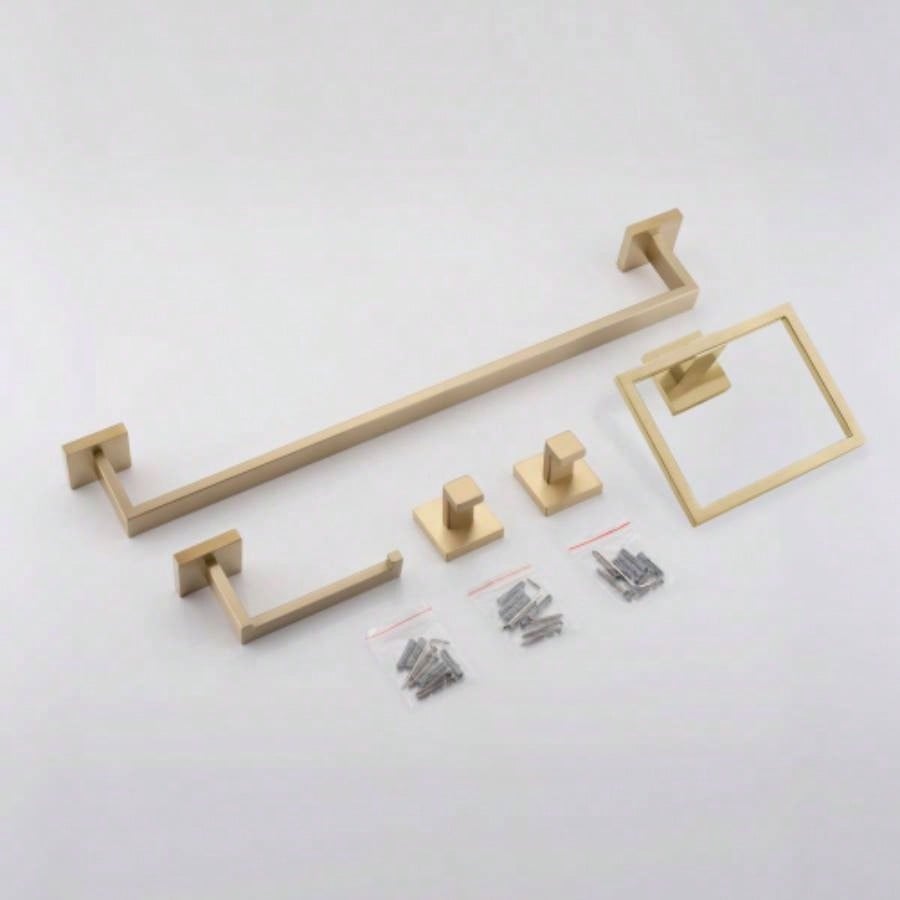 5 - Piece SUS304 Bathroom Set: Towel Bar+ Ring+ Hooks+ TP Holder, Brushed