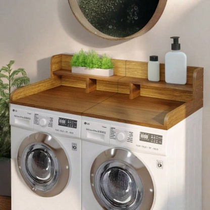 Washer Dryer Countertop with Non - slip Pads, Laundry Wood Shelf Topper with, 54 Widthx 27.5 Depth Double Layer Organizer Washer and Dryer Laundry Hamper Counter Storage OrganizationWALNUT