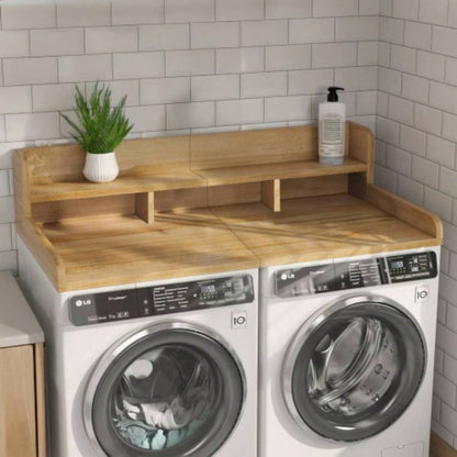 Washer Dryer Countertop with Non - slip Pads, Laundry Wood Shelf Topper with, 54 Widthx 27.5 Depth Double Layer Organizer Washer and Dryer Laundry Hamper Counter Storage NATURAL WOOD